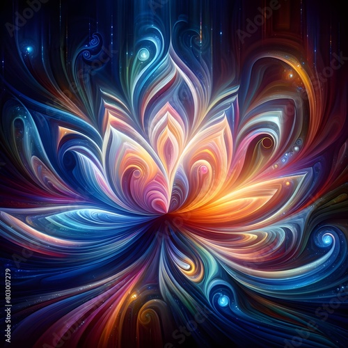 Luminous lotus flowers  abstract colorful shapes in a cosmic Display © MDSAIDE