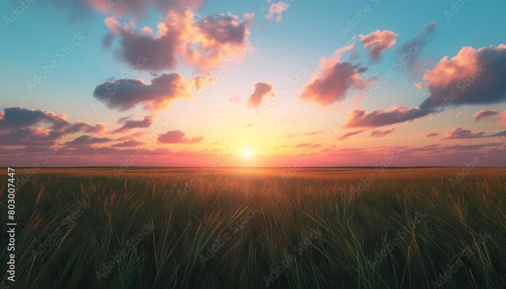 A beautiful sunset over a field of wheat