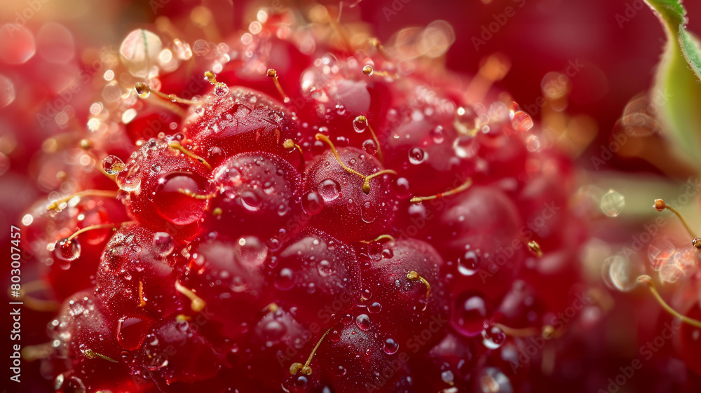 Close-up of dewy raspberries. Close-up of dewy raspberries.