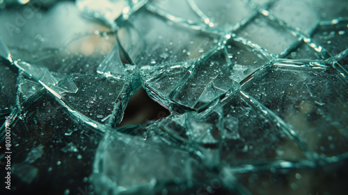 A close-up of broken glass shards. photo