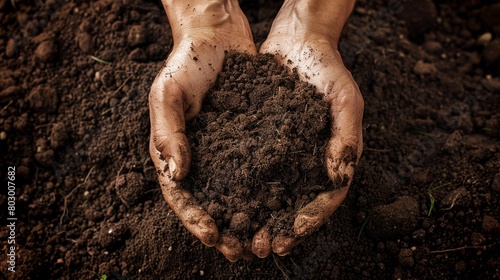 Hands full of rich soil symbolizing agriculture photo