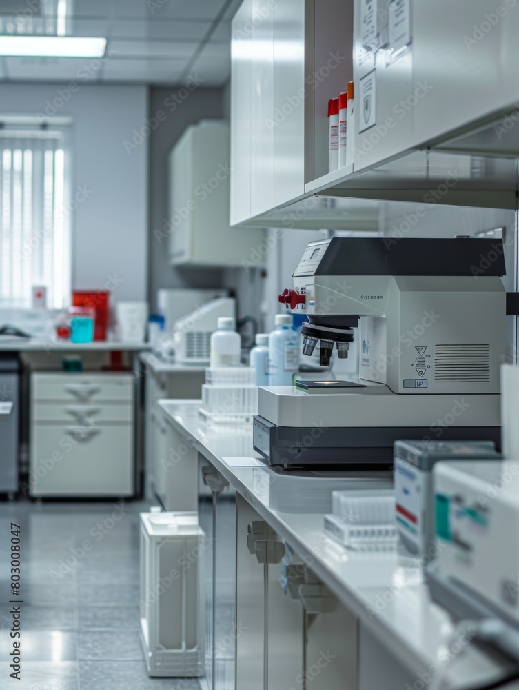 Research medical laboratory with equipment, beakers and microscopes Research medical laboratory with equipment, beakers and microscopes