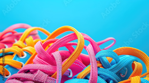 Many colorful shoe laces,copy space 