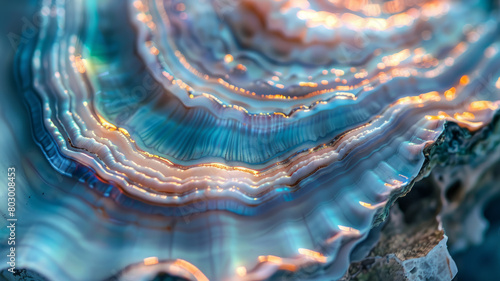 A close-up iridescent shell texture. photo