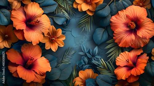 Nature's Beauty Unfolds - Realistic Flower Arrangement with Orange and Teal Accents