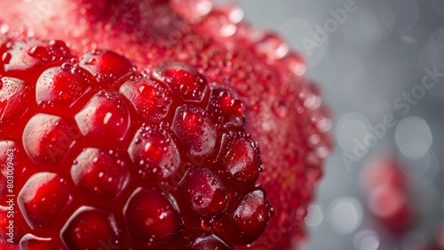 Close-up of a wet pomegranate. photo