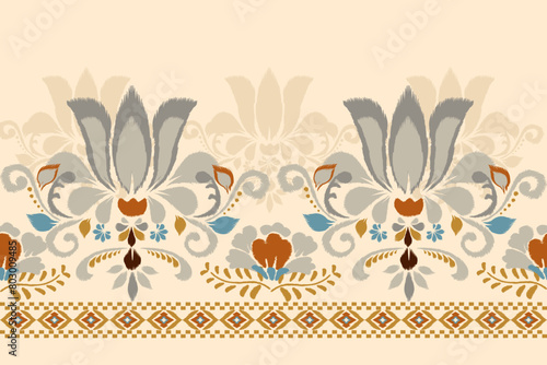 Beautiful Ikat floral embroidery pattern on white background.   African tribal Ikat traditional pattern. Aztec style embroidery abstract vector illustration design for texture fabric carpet vector 