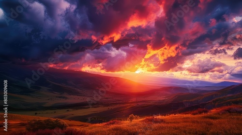 A beautiful sunset over a mountain range © JK_kyoto