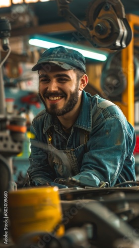 Wallpaper Mural A man happily working on a car in a garage Torontodigital.ca
