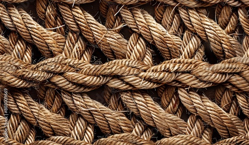 Close-up texture of interwoven brown ropes