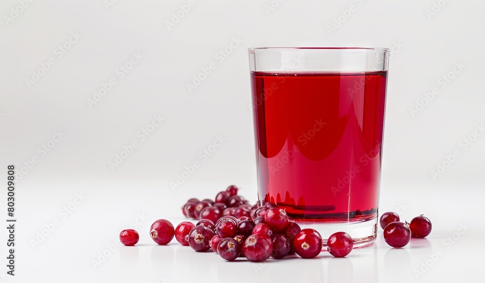 Refreshing cranberry juice in clear glass with fresh berries Refreshing cranberry juice in clear glass with fresh berries