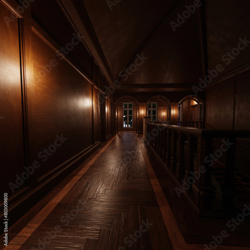 3D rendered interior of a corridor from a classic villa 