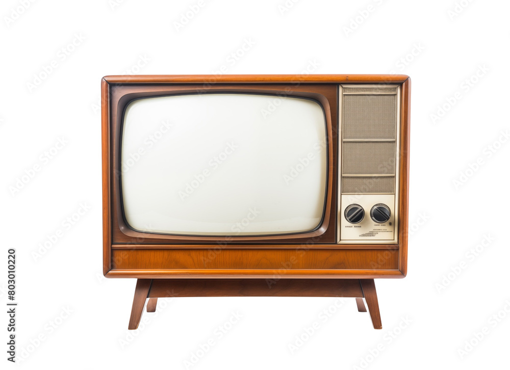 Vintage wooden television set with a blank screen, isolated on white, a retro technology classic. Generative AI