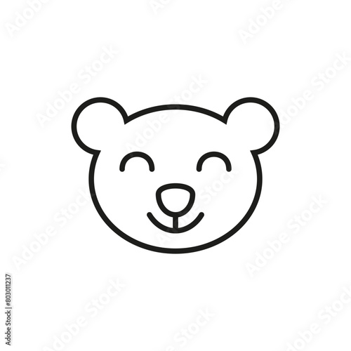 Bear head outline. Teddy bear with a smiling face. Simple vector on white background.