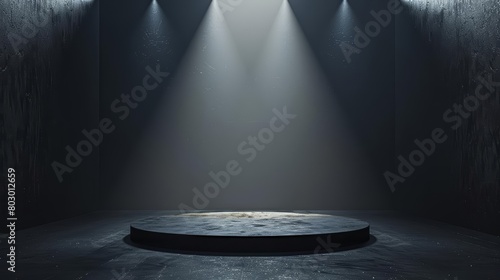 3d rendering of an empty dark stage with spotlight.