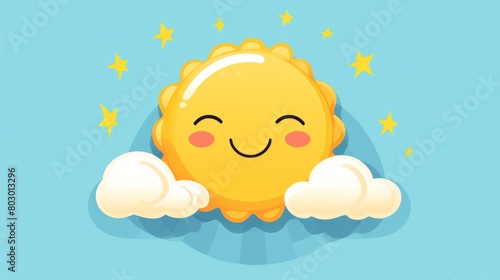 Cute sun hug cloud cartoon vector icon illustration object nature icon concept isolated flat vector
 photo