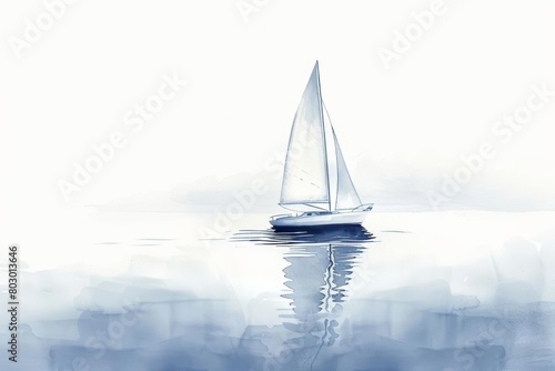 A watercolor painting of a sailboat on a calm sea © JK_kyoto