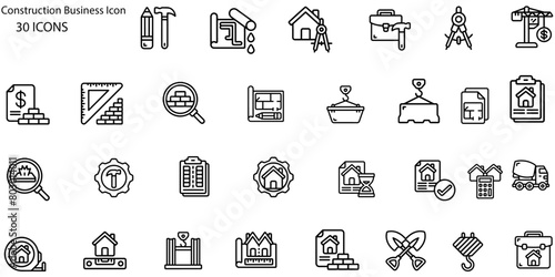 construction business linear icons collection.  Industry and construction black icons. Vector illustration

