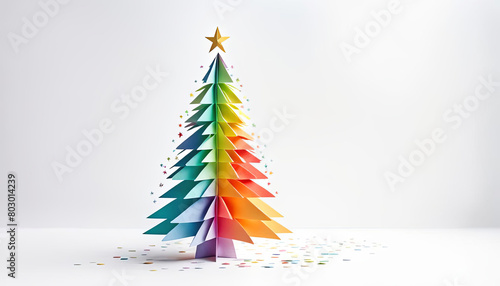 Beautiful rainbow colored christmas tree with copy space