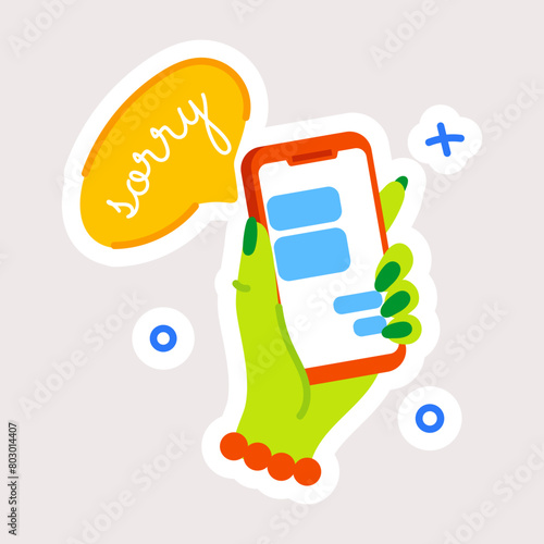 A flat style sticker of sorry message 