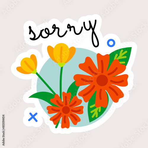 A flat sticker showing sorry typography 