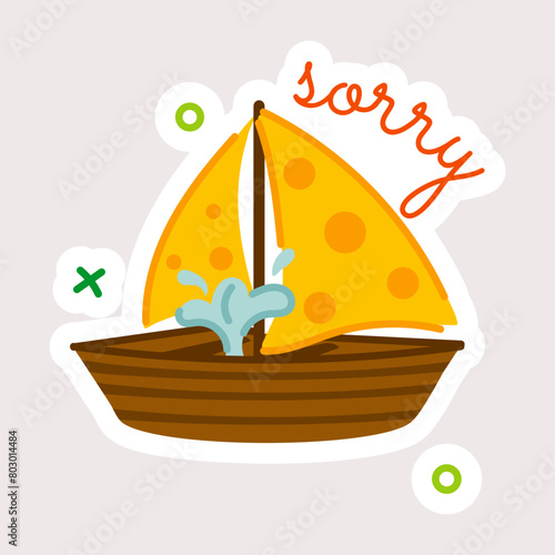 A flat style sticker of sinking boat 