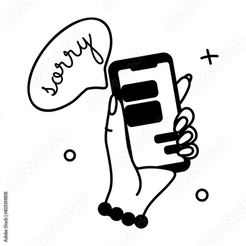 A glyph style sticker of sorry message 
