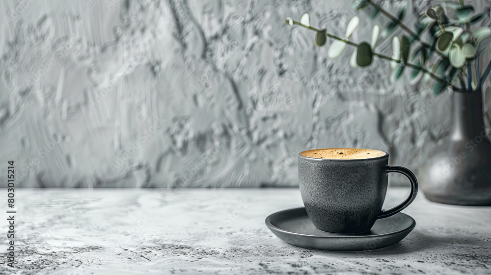 Fototapeta premium Schwarzer Kaffee in einer schwarzen Tasse