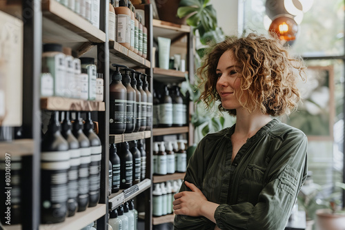 An eco-friendly salon prioritizes sustainability in hair care, using environmentally responsible products and practices photo