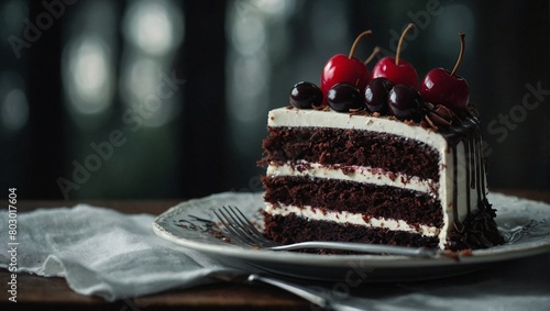 A slice of black forest cake photo