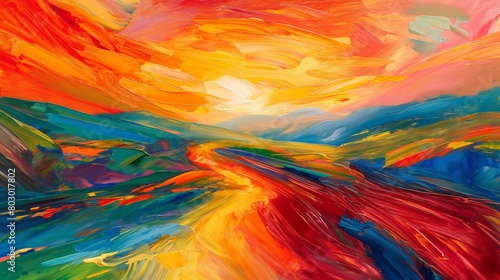 Wallpaper Mural Vibrant abstract expressionist painting with swirling red, orange, and blue brush strokes. Torontodigital.ca