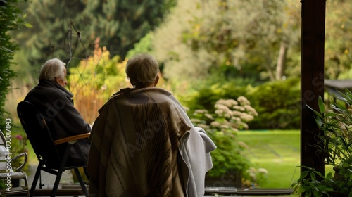 Elderly couple enjoying the view from the garden