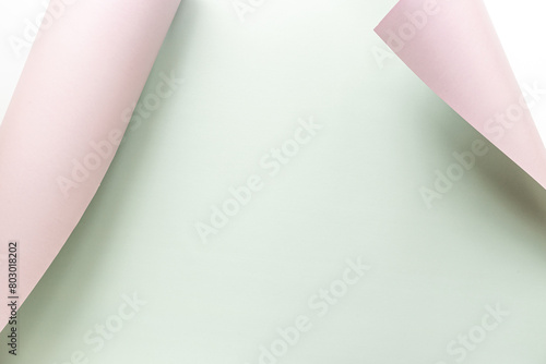 Sheet of paper with curled corners. Space for text,top view. Mock up