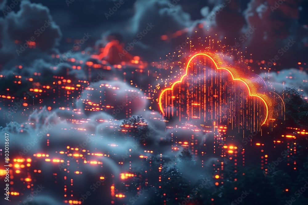 Glowing data streams flow through the clouds, shaping the future of technology