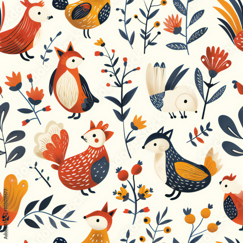 cute chicken pastel colour seamless pattern, 2d illustration