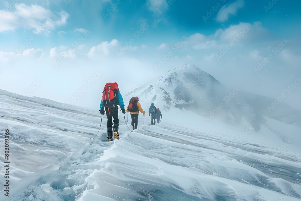 Mountaineers Braving Treacherous Ice Field on Epic Summit Expedition
