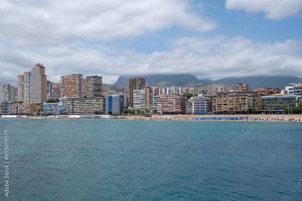 Obraz premium Benidorm Spain,Costa Blanca.View of the sea and the city of Benidorm Spain.
