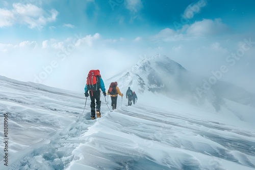 Mountaineers Braving Treacherous Ice Field on Epic Summit Expedition © tantawat