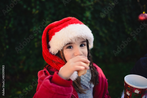 lovely smiling girl with red christmas hat