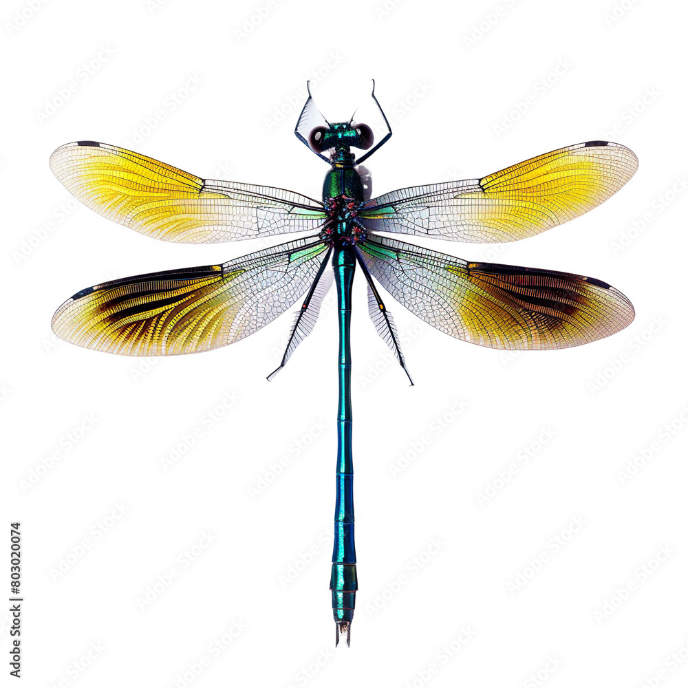 top view of a colorful damselfly isolated on a white transparent background top view of a colorful damselfly isolated on a white transparent background