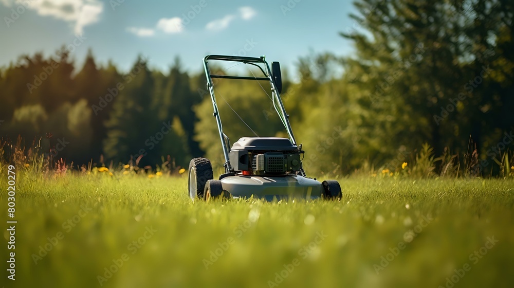 Picture Perfect: A Lawn Mower in a Freshly Cut Backyard Meadow Picture Perfect: A Lawn Mower in a Freshly Cut Backyard Meadow