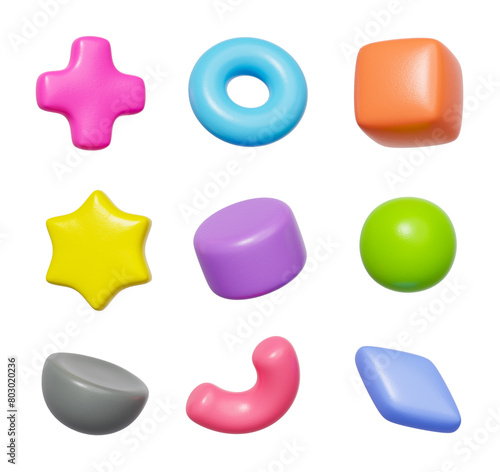 3D render of colorful abstract shapes. isolated decorative elements. minimal basic shapes