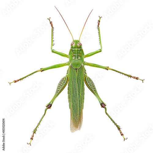 top view of a long-legged grasshopper isolated on a white transparent background