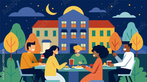 A neighborhood association partners with a local restaurant to implement a SensoryFriendly Dining Night where the lighting and noise levels are. Vector illustration