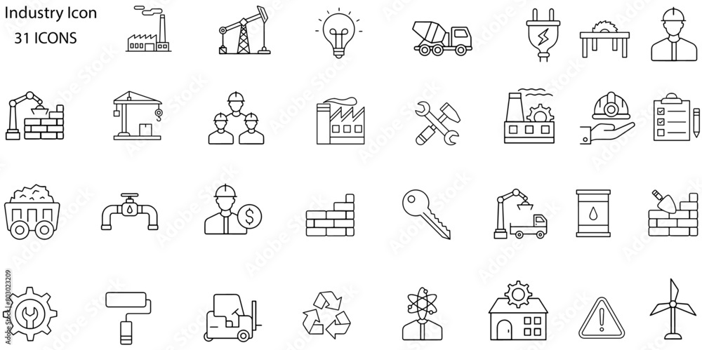 Industry linear icons collection. Industry and construction black icons. Vector illustration
Industry linear icons collection. Industry and construction black icons. Vector illustration