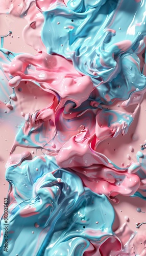 An abstract desktop wallpaper in sky blue and bubblegum pink, centered around a confusion theme. Negative space and rule of thirds create a harmonious yet chaotic design.