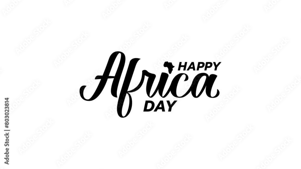 happy africa day text animation with the continent of africa on the letter i, in black and white. happy africa day text animation for greeting, event, banner, etc. happy africa day text animation with the continent of africa on the letter i, in black and white. happy africa day text animation for greeting, event, banner, etc.