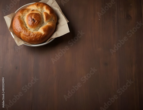Home made freshly baked on wooden table background. 