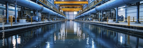 In depth look at a water treatment facility with pipes and filtration systems, suitable for environmental engineering educational content. photo