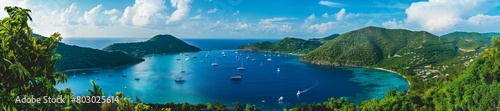 Majestic Tropical Bay Panorama with Azure Waters and Verdant Hills